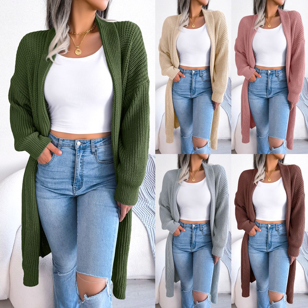 Long Women Solid Color Cardigan High Quality Jacquard Knit Warm Spring Street Everyday Loose Jumper Coat Fashion Top  Sweaters
