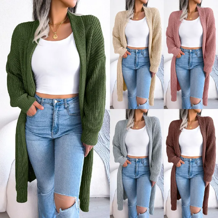 Long Women Solid Color Cardigan High Quality Jacquard Knit Warm Spring Street Everyday Loose Jumper Coat Fashion Top  Sweaters