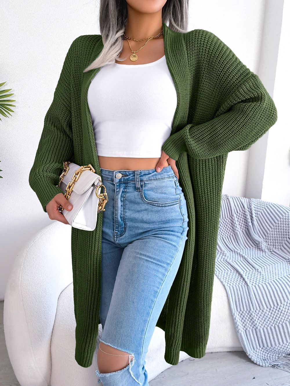 Long Women Solid Color Cardigan High Quality Jacquard Knit Warm Spring Street Everyday Loose Jumper Coat Fashion Top  Sweaters