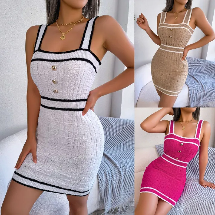 Custom Fitted Sleeveless Knit Dress Summer Bodycon Stretchy Women's Sexy Tight Dress