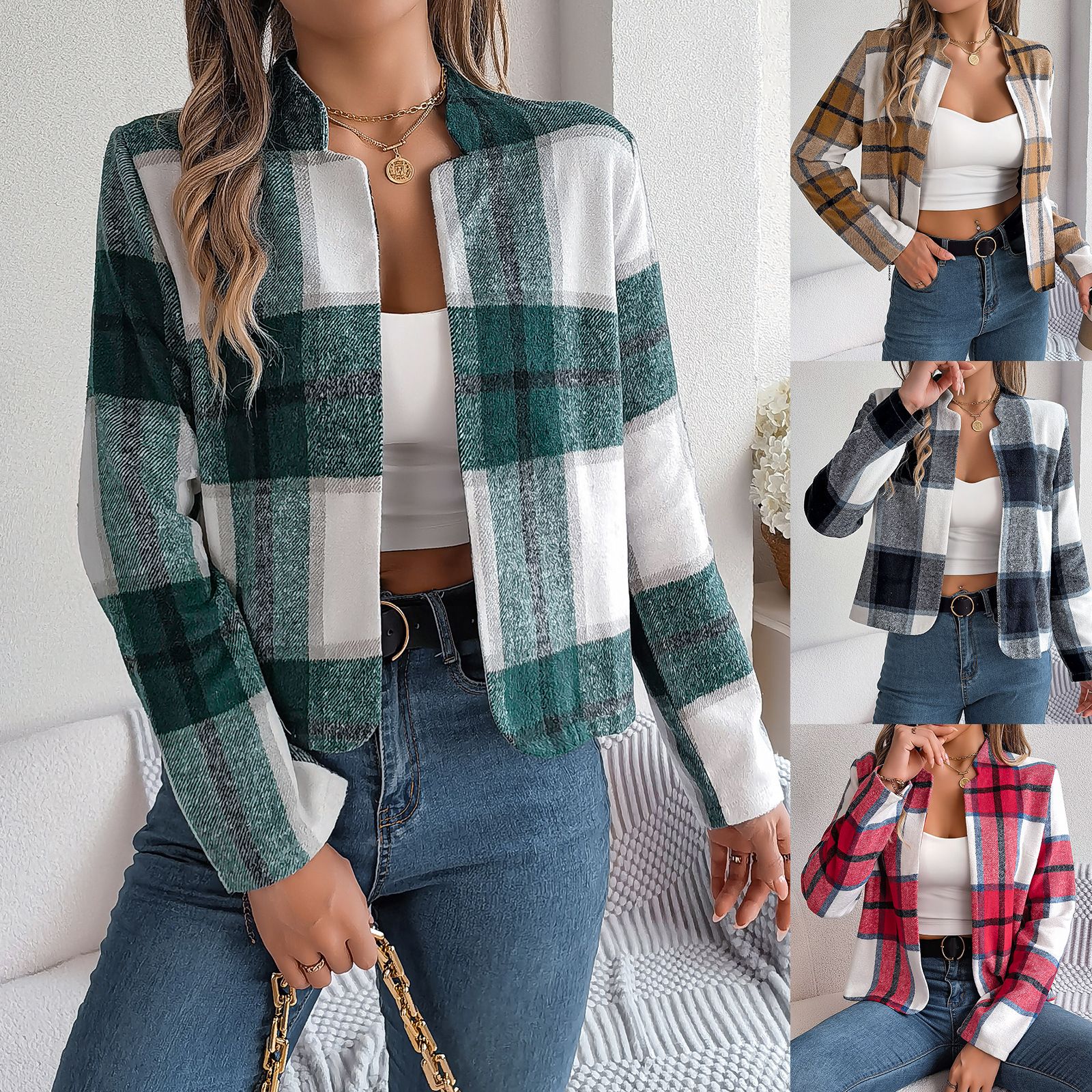 Women Clothes Street Wear Women's Hoodies Plaid Shirt Long Sleeve for Women Coats
