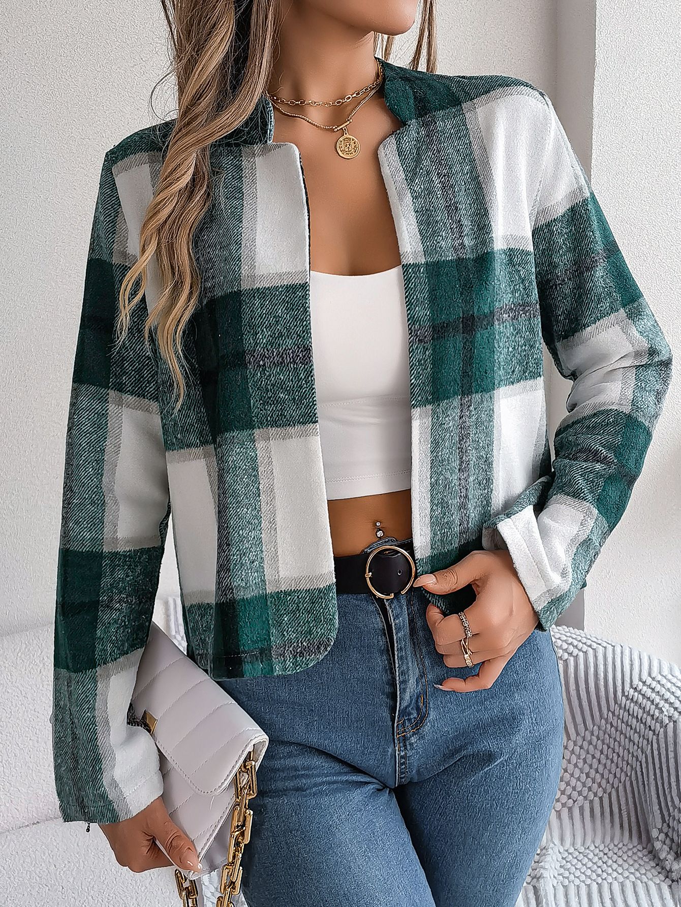 Women Clothes Street Wear Women's Hoodies Plaid Shirt Long Sleeve for Women Coats