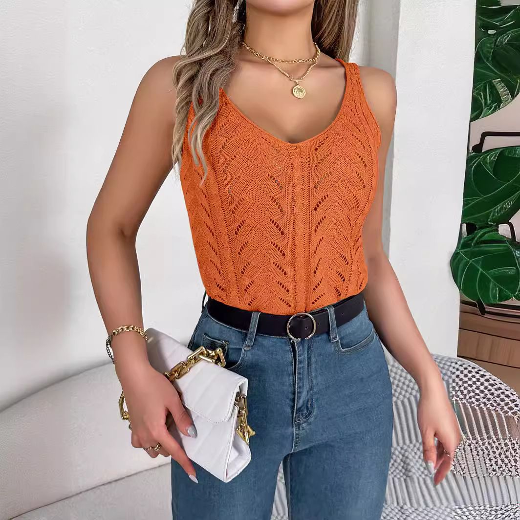 High Quality Sexy Women's Casual Summer Knitwear Blouse Strap Buckle & Button Detail Breathable Solid Pattern Tank Top