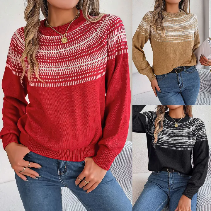 Direct Manufacturer Custom Women's Long-Sleeved Pullover Winter Clothing Warm Fashion Casual Cotton Front Logo Knitted Weaving  Sweaters