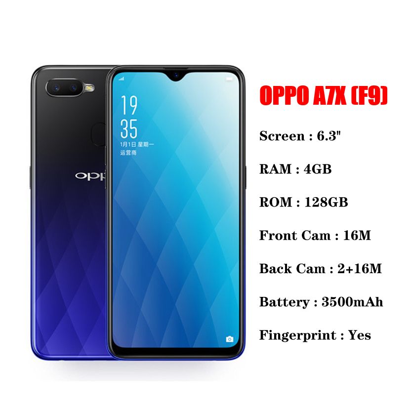 Refurbished OPPO A7x oppo F9 128GB+4GB 6.3"16MP 3500mAh Fingerprint unlock phone Dual SIM 4G phone Refurbished Phone SmartPhones Mobile Phones 128GB phone 4G Phones oppp phone smartphone