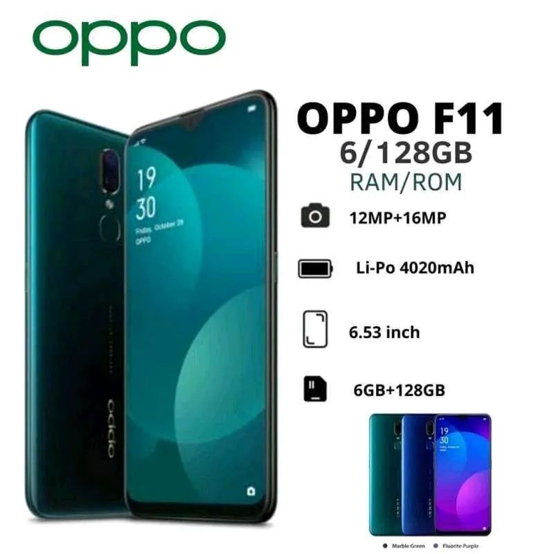 Refurbished phones OPPO A9 F11 smartphones 6.53 display screen 6GB+128gb 18.0mp+16.0mp 4020 mA h large capacity battery dual card dual standby smart phone
