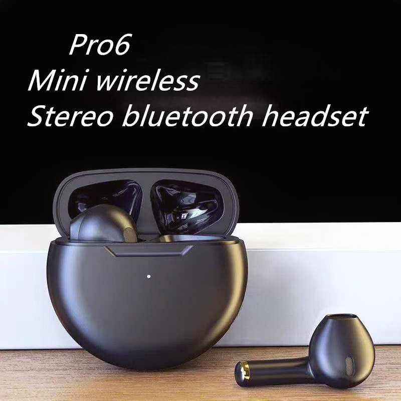 New Pro6 Wireless Bluetooth Earphones Stereo Music headset Noise cancellation headphone TWS Wireless Bluetooth Earphones Sports Earphones Sweatproof Earphones Bass Earphones  High Quality Earphones