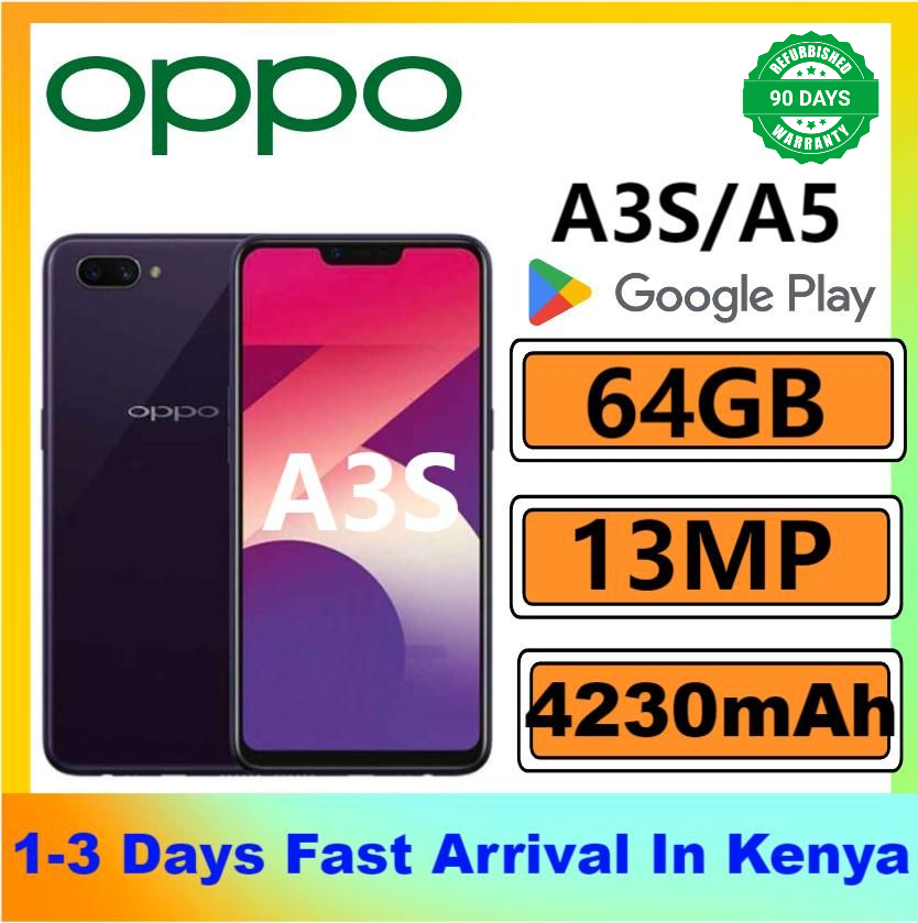 Refurbished OPPO A3S A5 64GB+4GB 6.2"13MP face unlock 4230mah Fingerprint unlock phone Dual SIM 4G phone Refurbished Phone SmartPhones Mobile Phones 128GB phone 4G Phones oppp phone smartphone