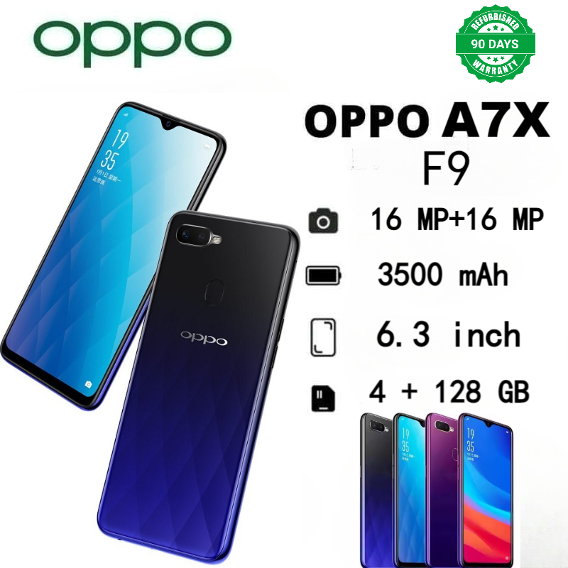 Refurbished OPPO A7x oppo F9 128GB+4GB 6.3"16MP 3500mAh Fingerprint unlock phone Dual SIM 4G phone Refurbished Phone SmartPhones Mobile Phones 128GB phone 4G Phones oppp phone smartphone