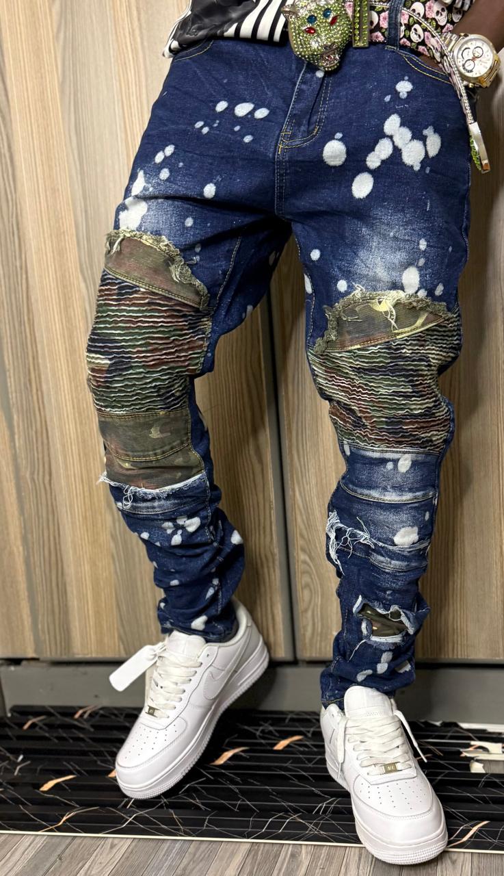 Men's Classic Denim Work Pants with Pockets, Slim Fit Stretch Jeans, and Casual Trousers ragged, patched skinny