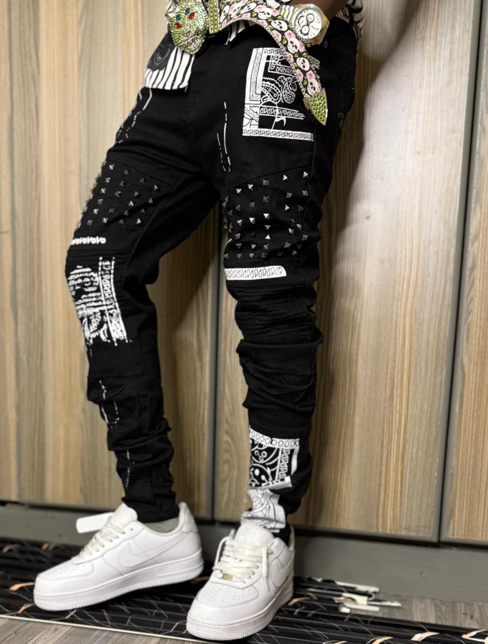 Men's Classic Denim Work Pants with Pockets, Slim Fit Stretch Jeans, and Casual Trousers ragged, patched skinny