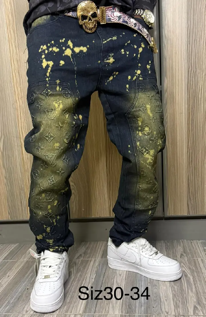 Men's Classic Denim Work Pants with Pockets, Slim Fit Stretch Jeans, and Casual Trousers ragged, patched skinny