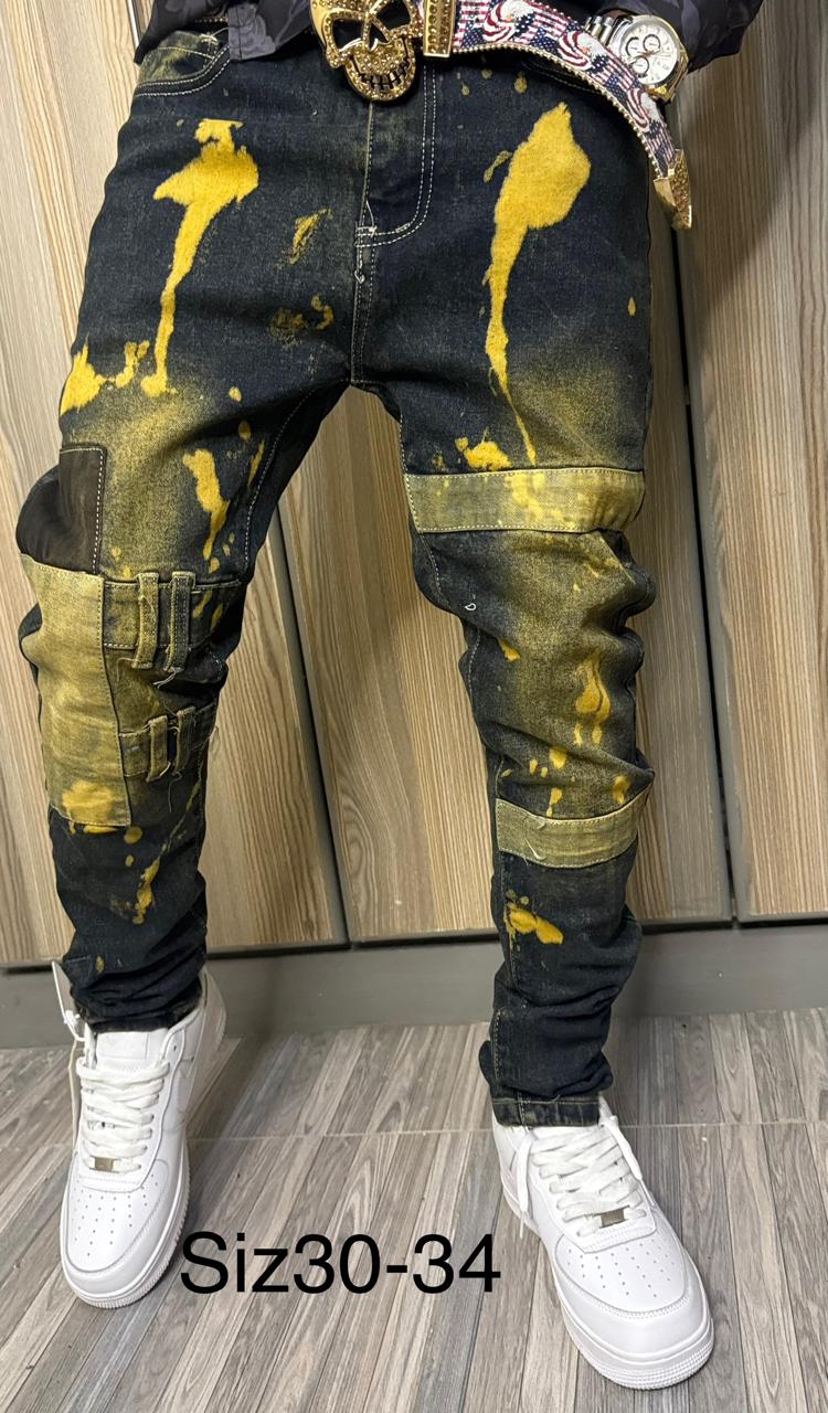 Men's Classic Denim Work Pants with Pockets, Slim Fit Stretch Jeans, and Casual Trousers ragged, patched skinny