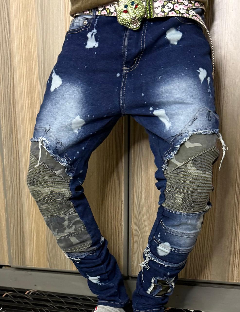 Men's Classic Denim Work Pants with Pockets, Slim Fit Stretch Jeans, and Casual Trousers ragged, patched skinny