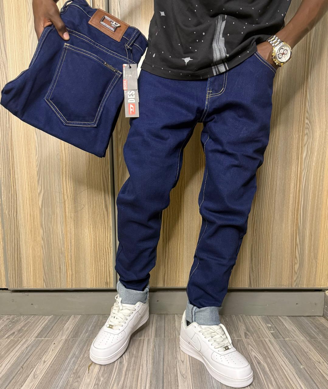 high quality Men's Classic Denim Work Pants with Pockets, Slim Fit Stretch Jeans, and Casual Trousers ragged, patched skinny