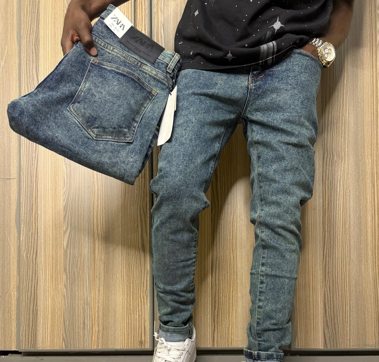 high quality Men's Classic Denim Work Pants with Pockets, Slim Fit Stretch Jeans, and Casual Trousers ragged, patched skinny
