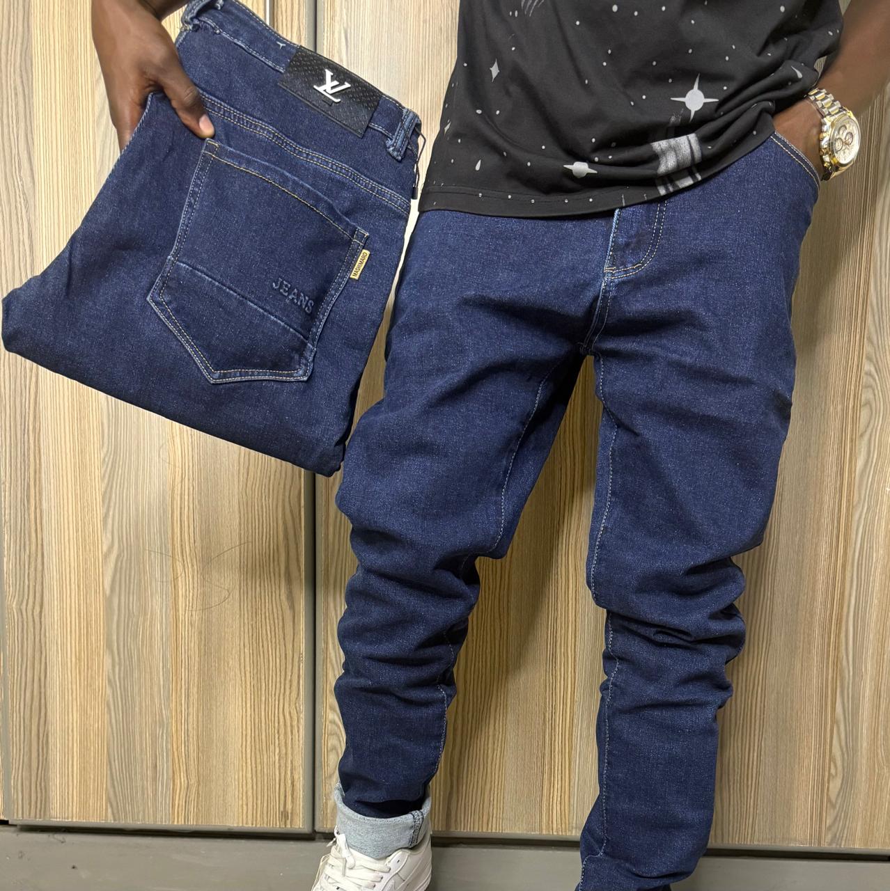 high quality Men's Classic Denim Work Pants with Pockets, Slim Fit Stretch Jeans, and Casual Trousers ragged, patched skinny