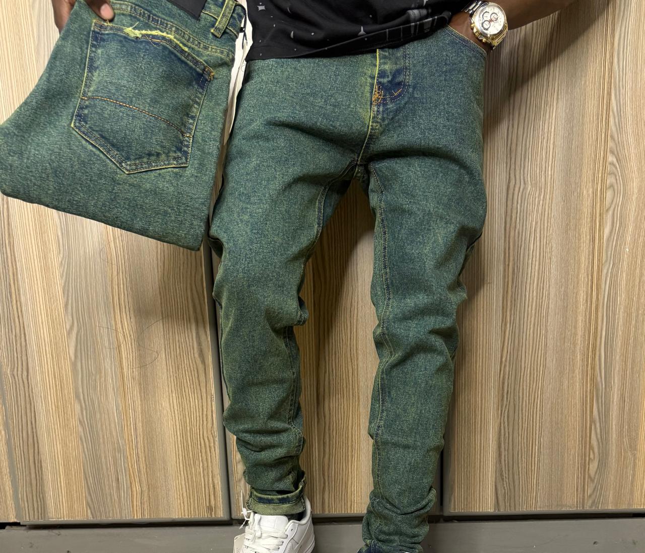 high quality Men's Classic Denim Work Pants with Pockets, Slim Fit Stretch Jeans, and Casual Trousers ragged, patched skinny