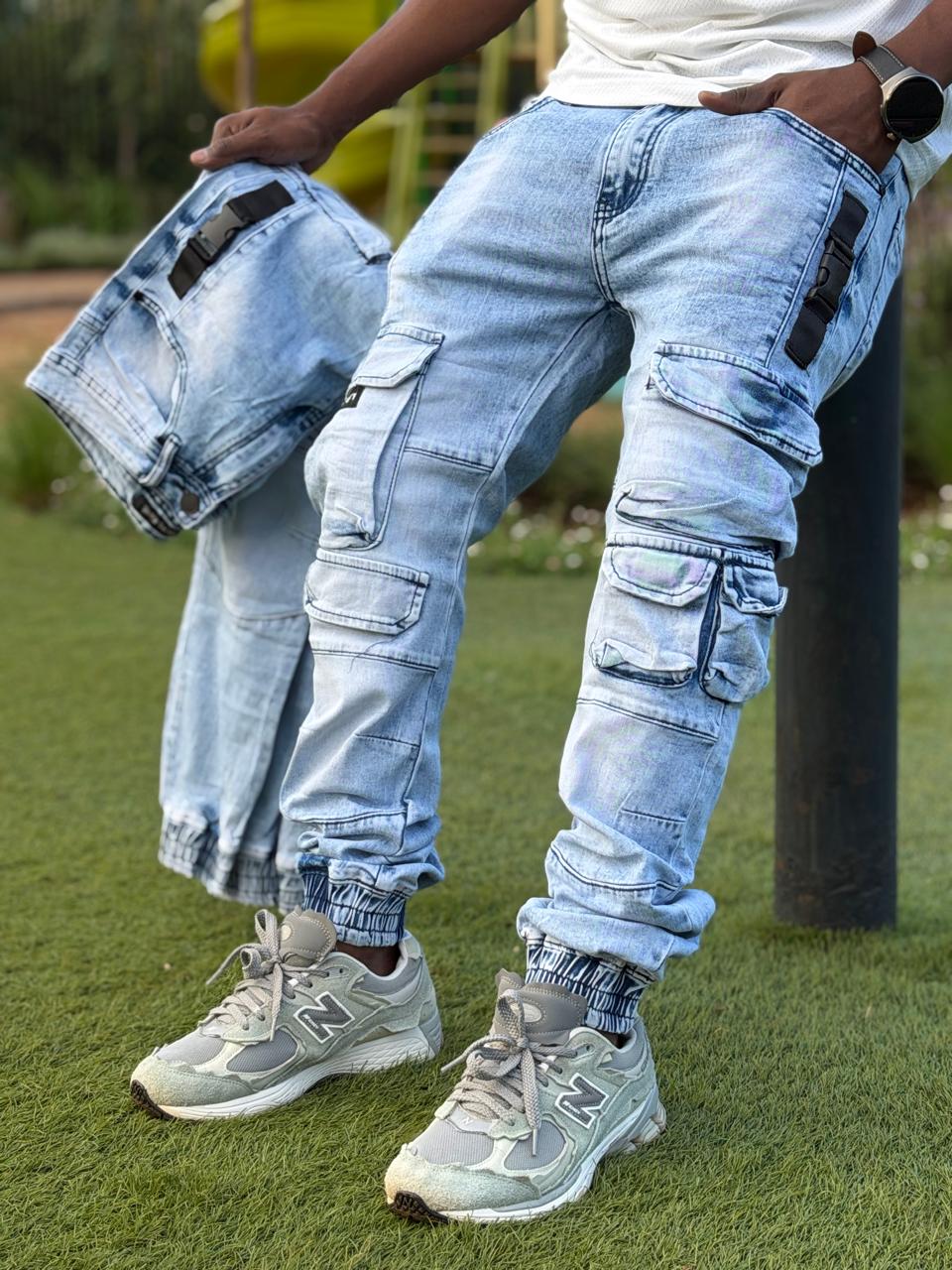 Men's Classic Denim Work Pants with Pockets, Slim Fit Stretch Jeans, and Casual Trousers ragged, patched skinny