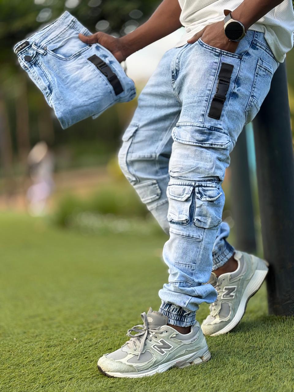 Men's Classic Denim Work Pants with Pockets, Slim Fit Stretch Jeans, and Casual Trousers ragged, patched skinny