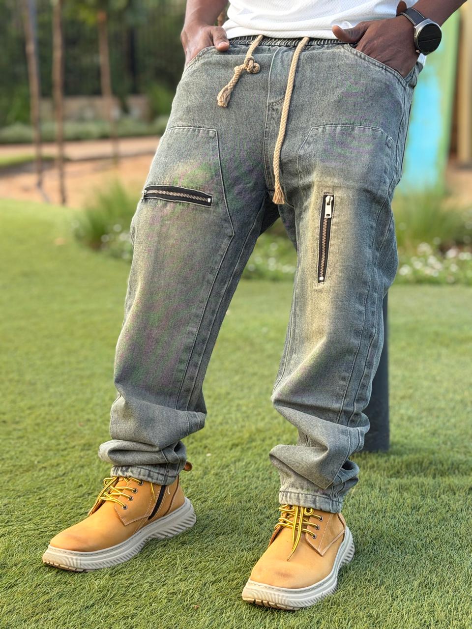 Men's Classic Denim Work Pants with Pockets, Slim Fit Stretch Jeans, and Casual Trousers ragged, patched skinny