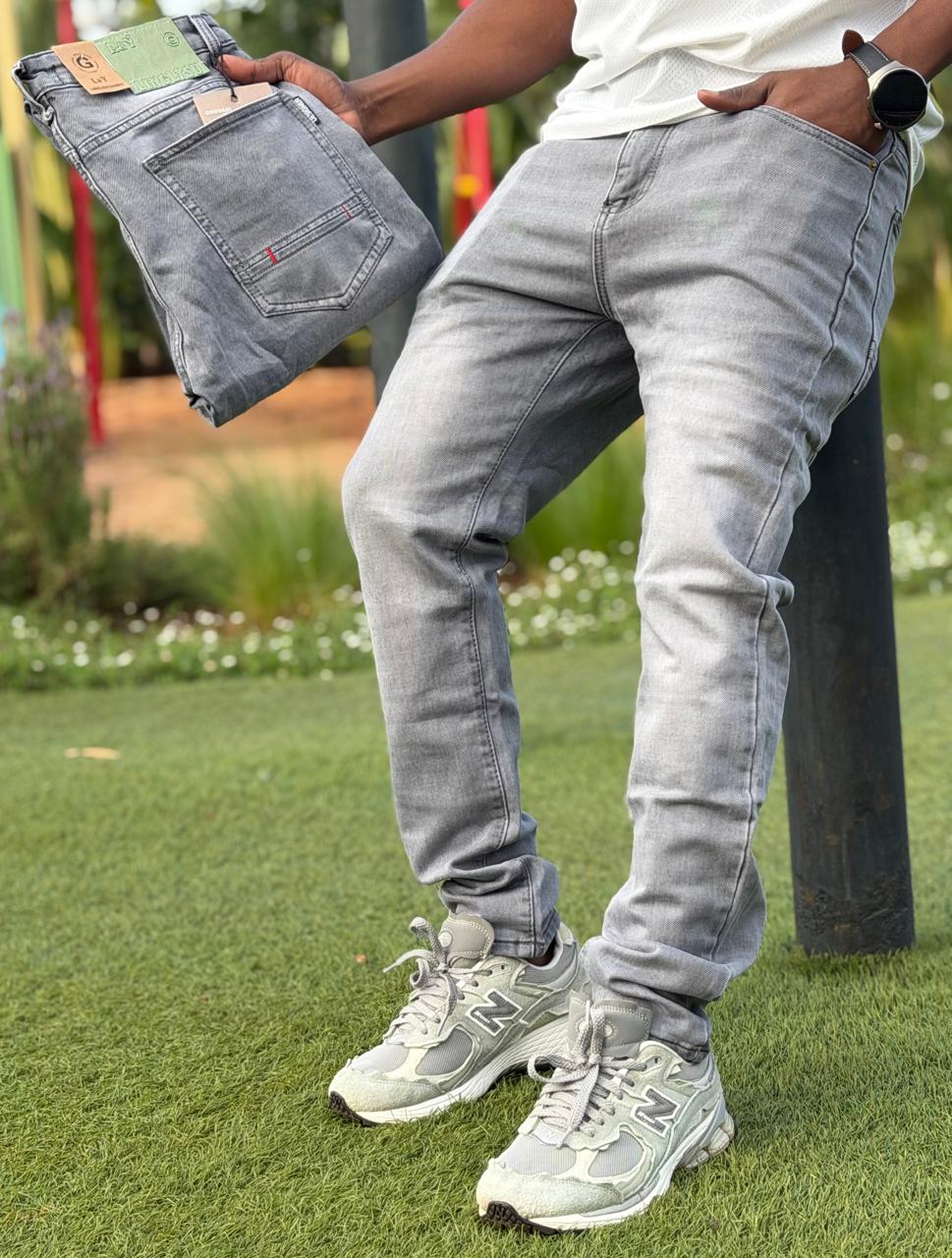 Men's Classic Denim Work Pants with Pockets, Slim Fit Stretch Jeans, and Casual Trousers ragged, patched skinny