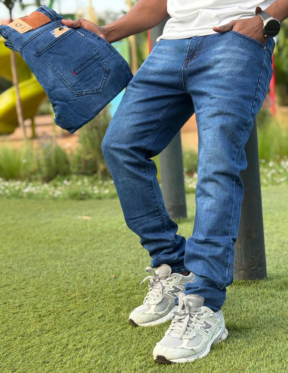 Men's Classic Denim Work Pants with Pockets, Slim Fit Stretch Jeans, and Casual Trousers ragged, patched skinny