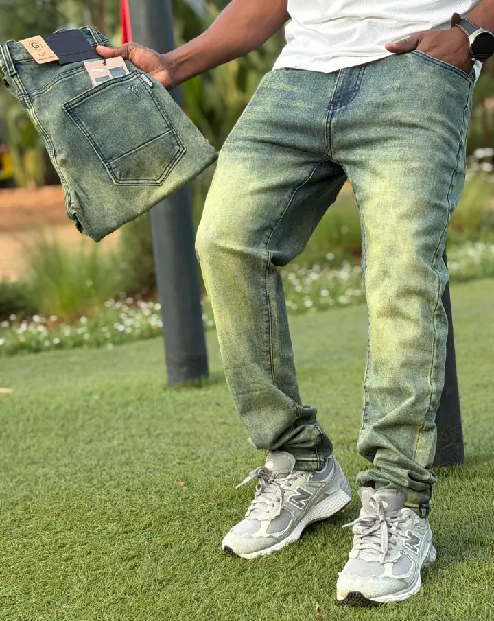 Men's Classic Denim Work Pants with Pockets, Slim Fit Stretch Jeans, and Casual Trousers ragged, patched skinny