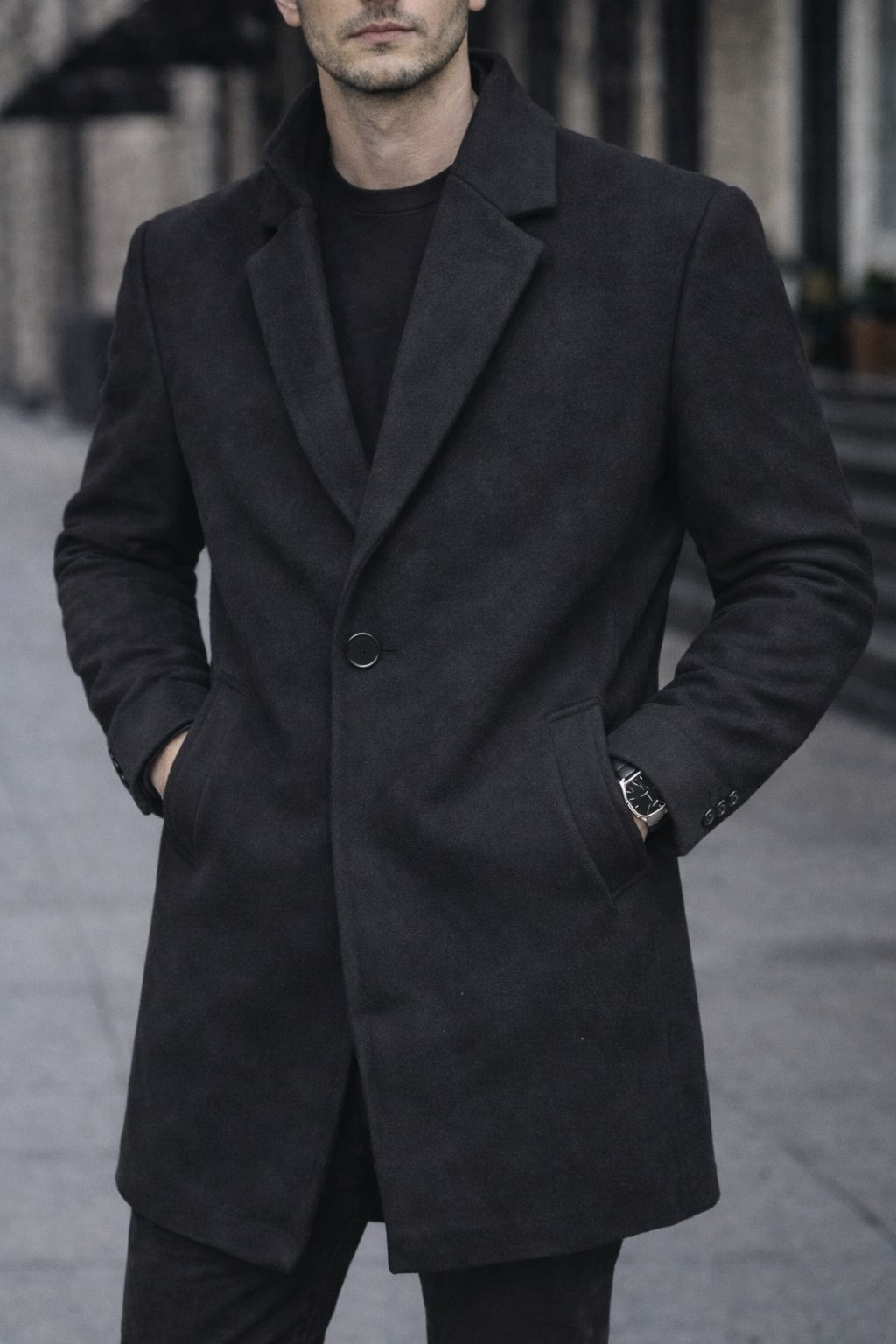 Mens Trench Coat Slim Fit Notched Collar Fall Winter Single Breasted Pea Coat Warm Soft Overcoat (The Modern Man's Black Wool Blend Slim Fit Overcoat)