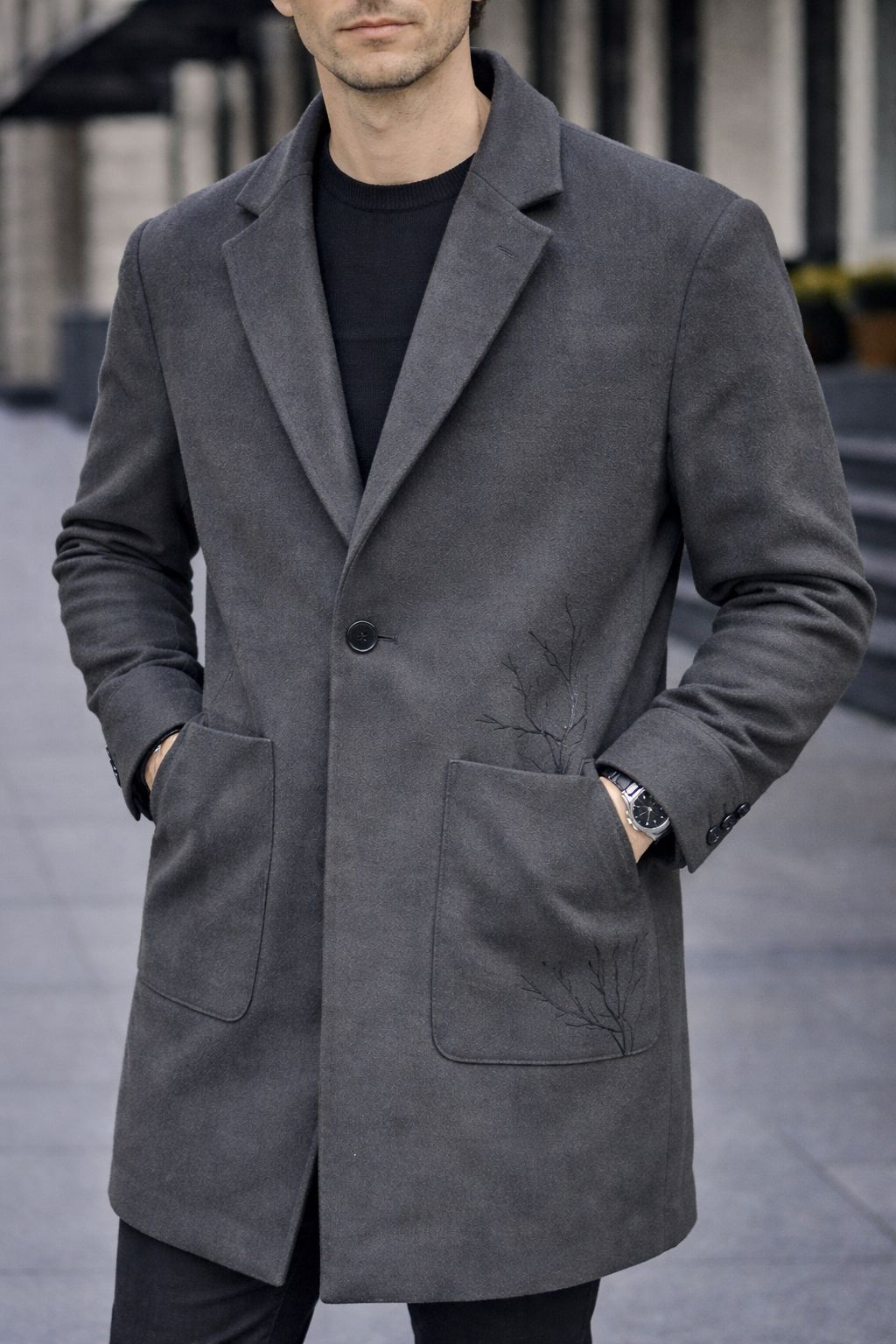 Mens Trench Coat Slim Fit Notched Collar Fall Winter Single Breasted Pea Coat Warm Soft Overcoat (The Modern Man's Black Wool Blend Slim Fit Overcoat)