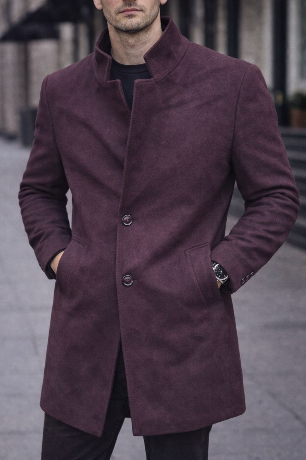 Mens Trench Coat Slim Fit Notched Collar Fall Winter Single Breasted Pea Coat Warm Soft Overcoat (The Modern Man's Black Wool Blend Slim Fit Overcoat)