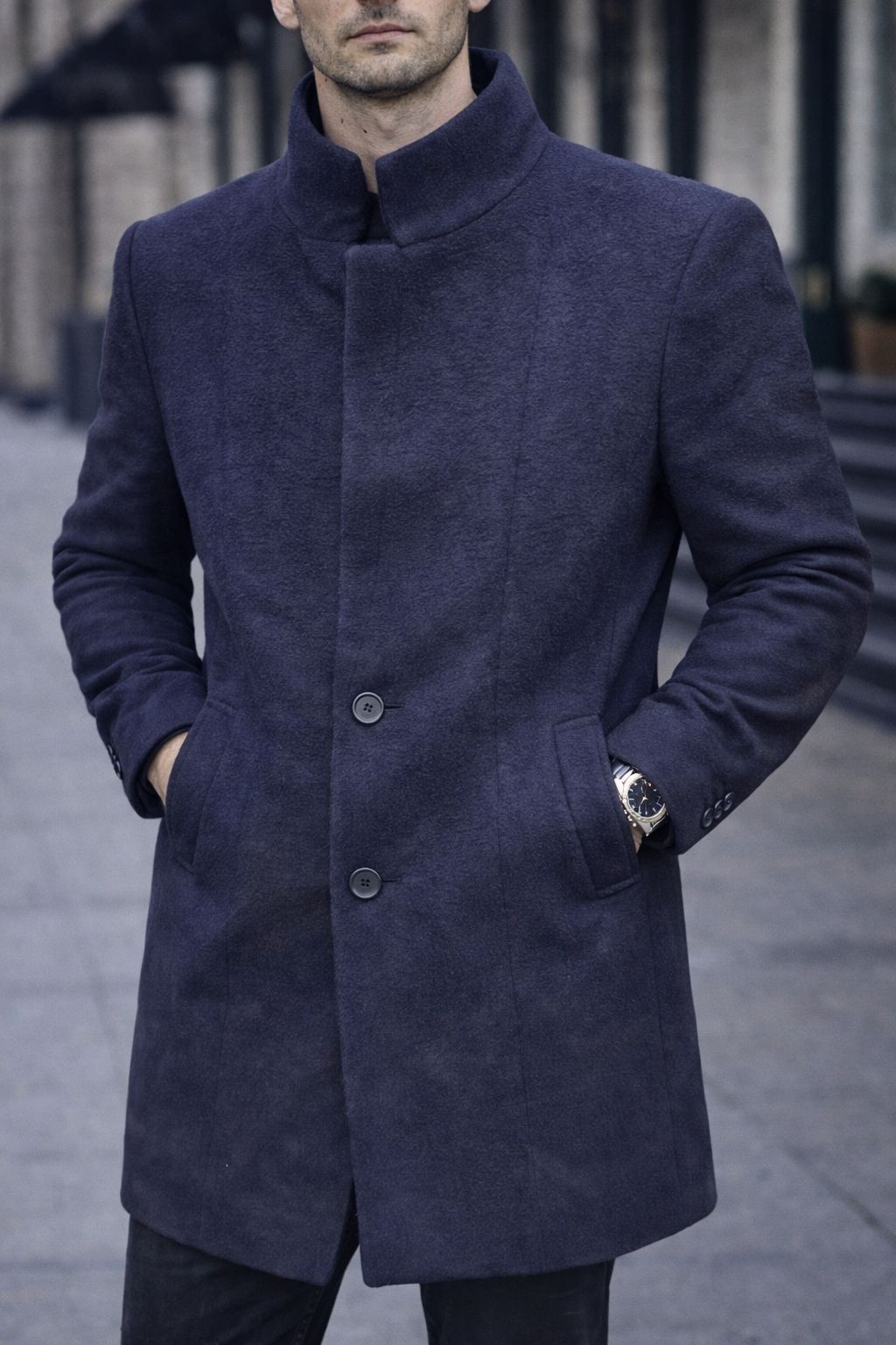 Mens Trench Coat Slim Fit Notched Collar Fall Winter Single Breasted Pea Coat Warm Soft Overcoat (The Modern Man's Black Wool Blend Slim Fit Overcoat)