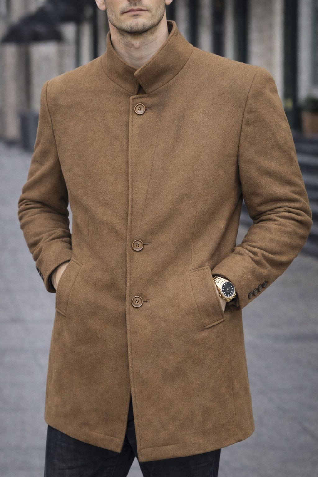 Mens Trench Coat Slim Fit Notched Collar Fall Winter Single Breasted Pea Coat Warm Soft Overcoat (The Modern Man's Black Wool Blend Slim Fit Overcoat)