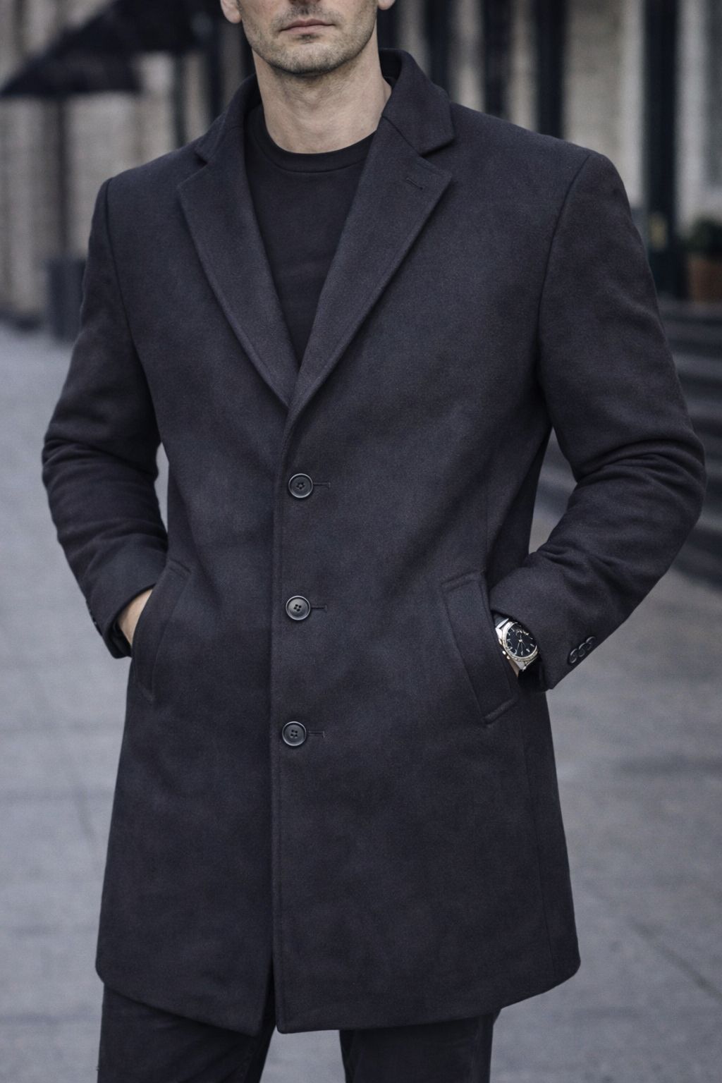 Mens Trench Coat Slim Fit Notched Collar Fall Winter Single Breasted Pea Coat Warm Soft Overcoat (The Modern Man's Black Wool Blend Slim Fit Overcoat)