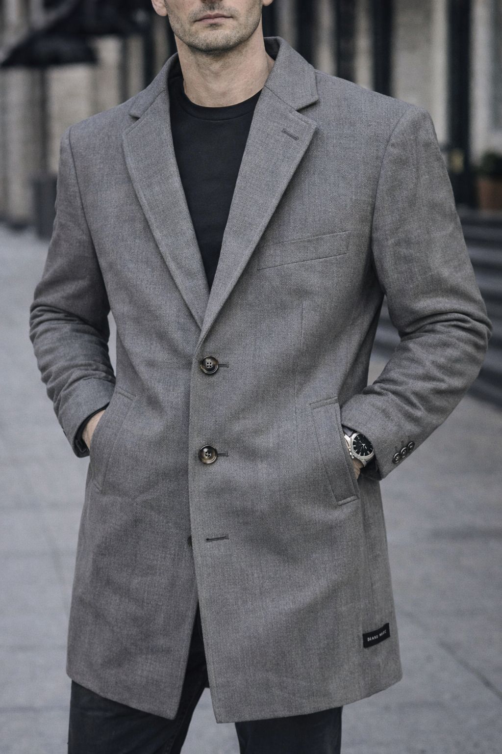 Mens Trench Coat Slim Fit Notched Collar Fall Winter Single Breasted Pea Coat Warm Soft Overcoat (The Modern Man's Black Wool Blend Slim Fit Overcoat)