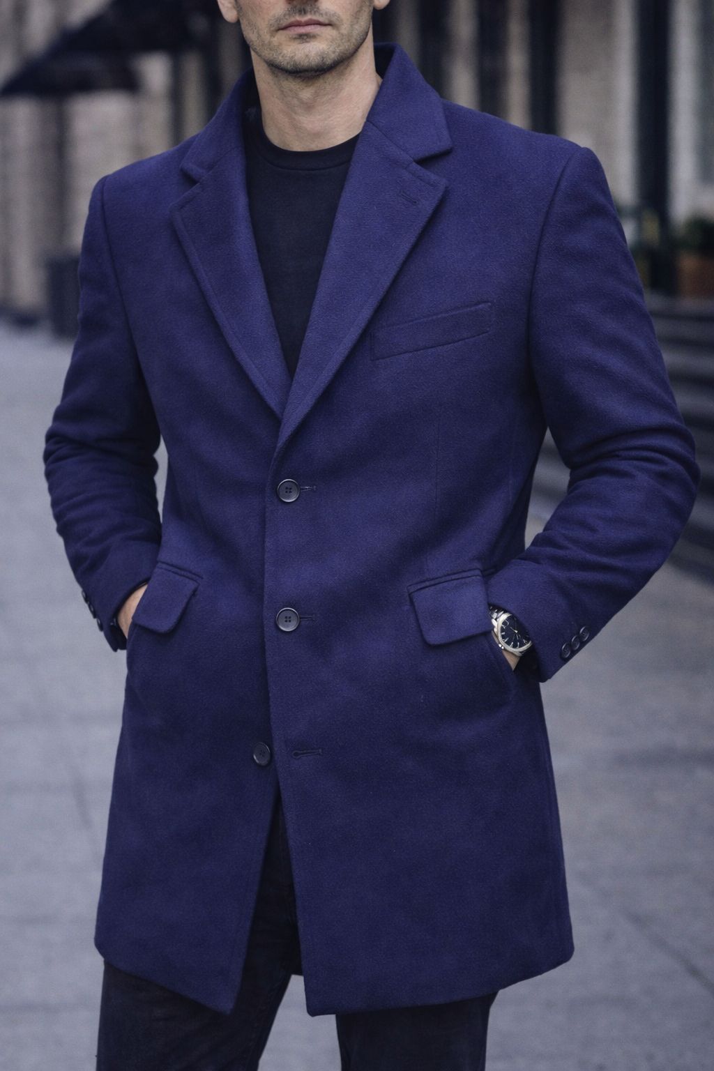 Mens Trench Coat Slim Fit Notched Collar Fall Winter Single Breasted Pea Coat Warm Soft Overcoat (The Modern Man's Black Wool Blend Slim Fit Overcoat)