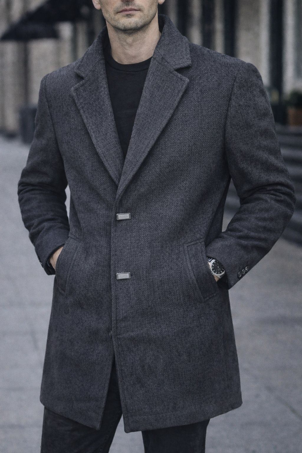 Mens Trench Coat Slim Fit Notched Collar Fall Winter Single Breasted Pea Coat Warm Soft Overcoat (The Modern Man's Black Wool Blend Slim Fit Overcoat)