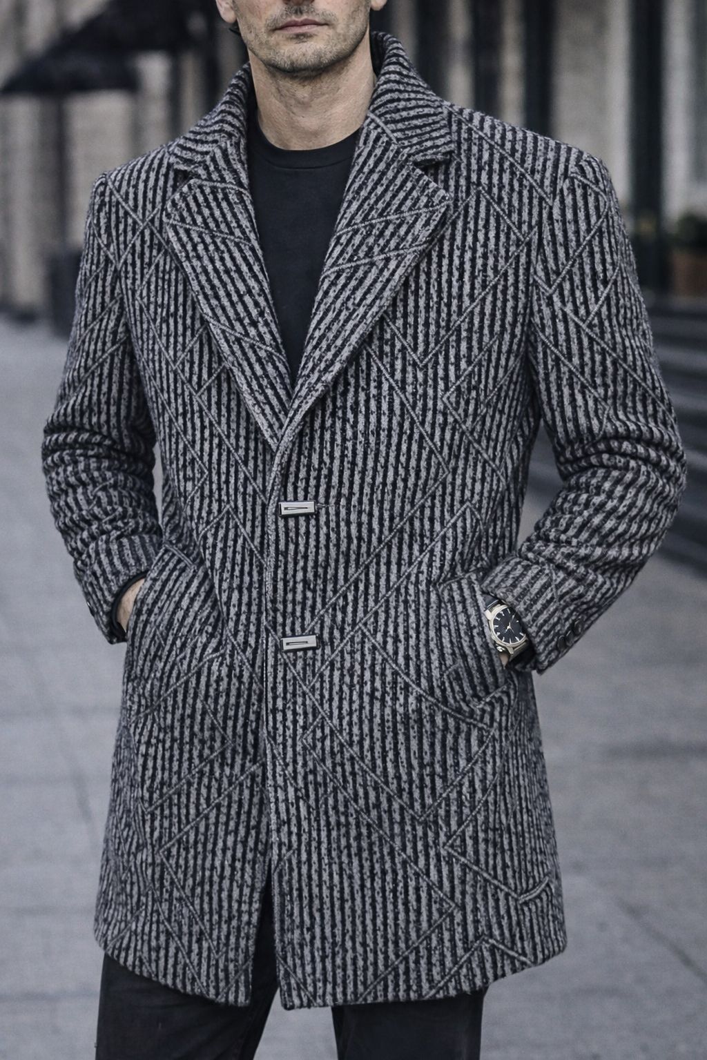 Mens Trench Coat Slim Fit Notched Collar Fall Winter Single Breasted Pea Coat Warm Soft Overcoat (The Modern Man's Black Wool Blend Slim Fit Overcoat)