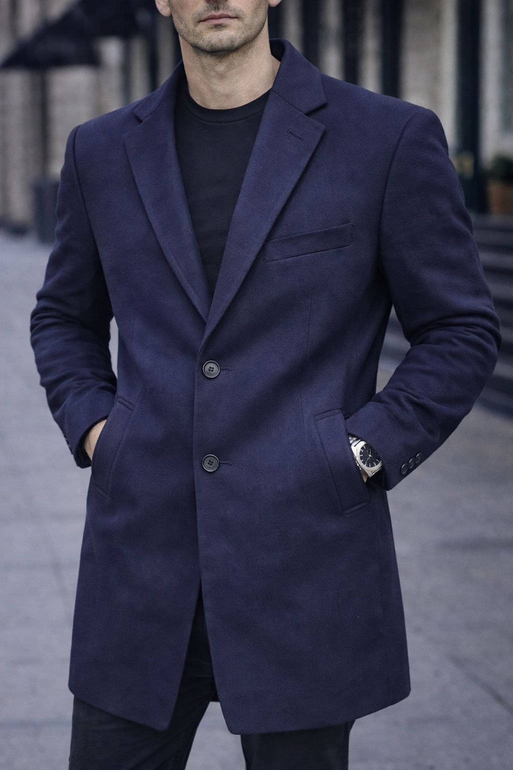 Mens Trench Coat Slim Fit Notched Collar Fall Winter Single Breasted Pea Coat Warm Soft Overcoat (The Modern Man's Black Wool Blend Slim Fit Overcoat)