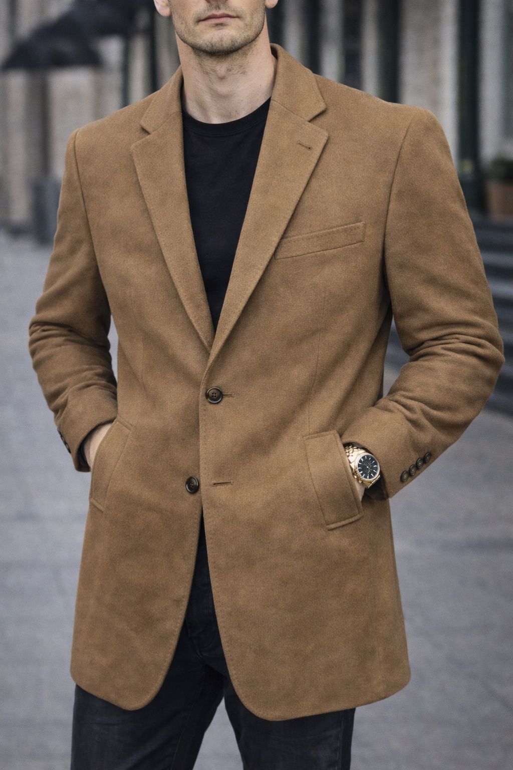 Mens Trench Coat Slim Fit Notched Collar Fall Winter Single Breasted Pea Coat Warm Soft Overcoat (The Modern Man's Black Wool Blend Slim Fit Overcoat)