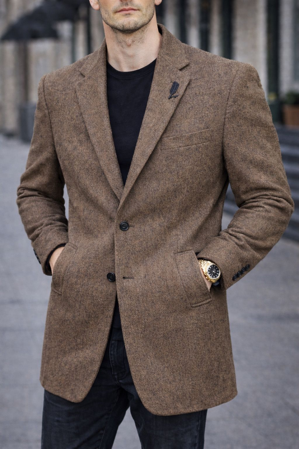 Mens Trench Coat Slim Fit Notched Collar Fall Winter Single Breasted Pea Coat Warm Soft Overcoat (The Modern Man's Black Wool Blend Slim Fit Overcoat)