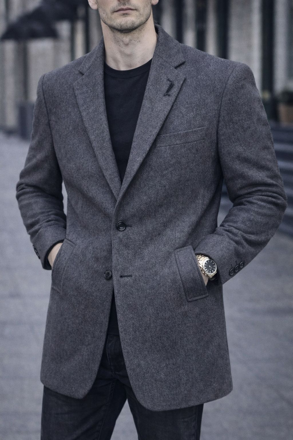 Mens Trench Coat Slim Fit Notched Collar Fall Winter Single Breasted Pea Coat Warm Soft Overcoat (The Modern Man's Black Wool Blend Slim Fit Overcoat)