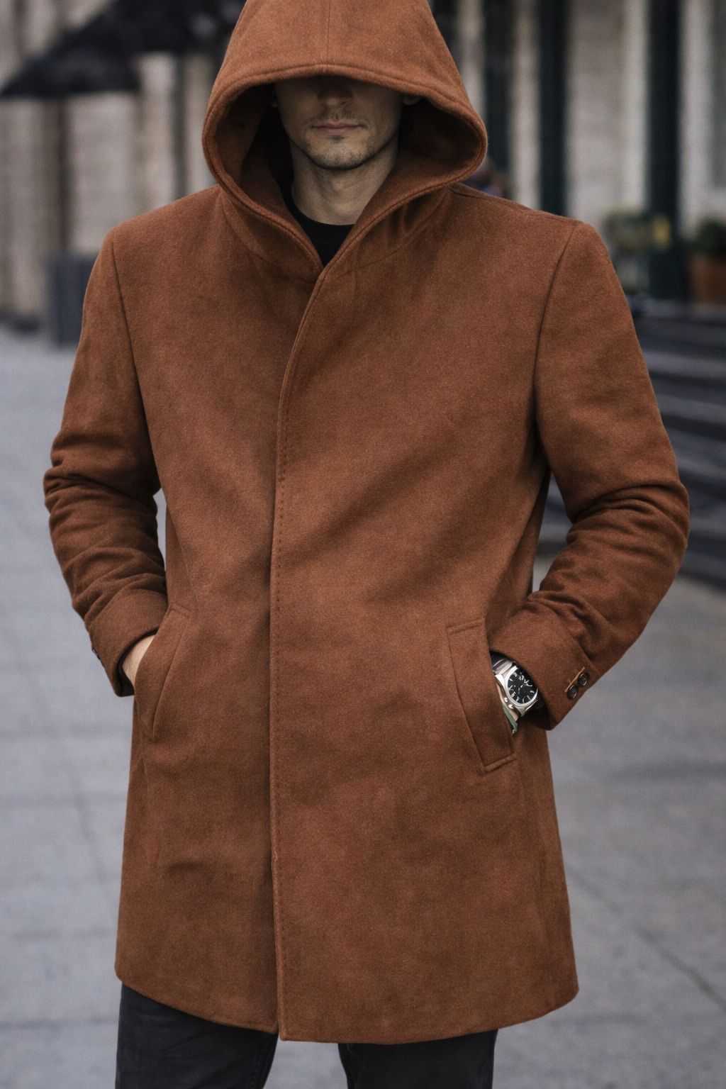 Mens Trench Coat Slim Fit Notched Collar Fall Winter Single Breasted Pea Coat Warm Soft Overcoat (The Modern Man's Black Wool Blend Slim Fit Overcoat)