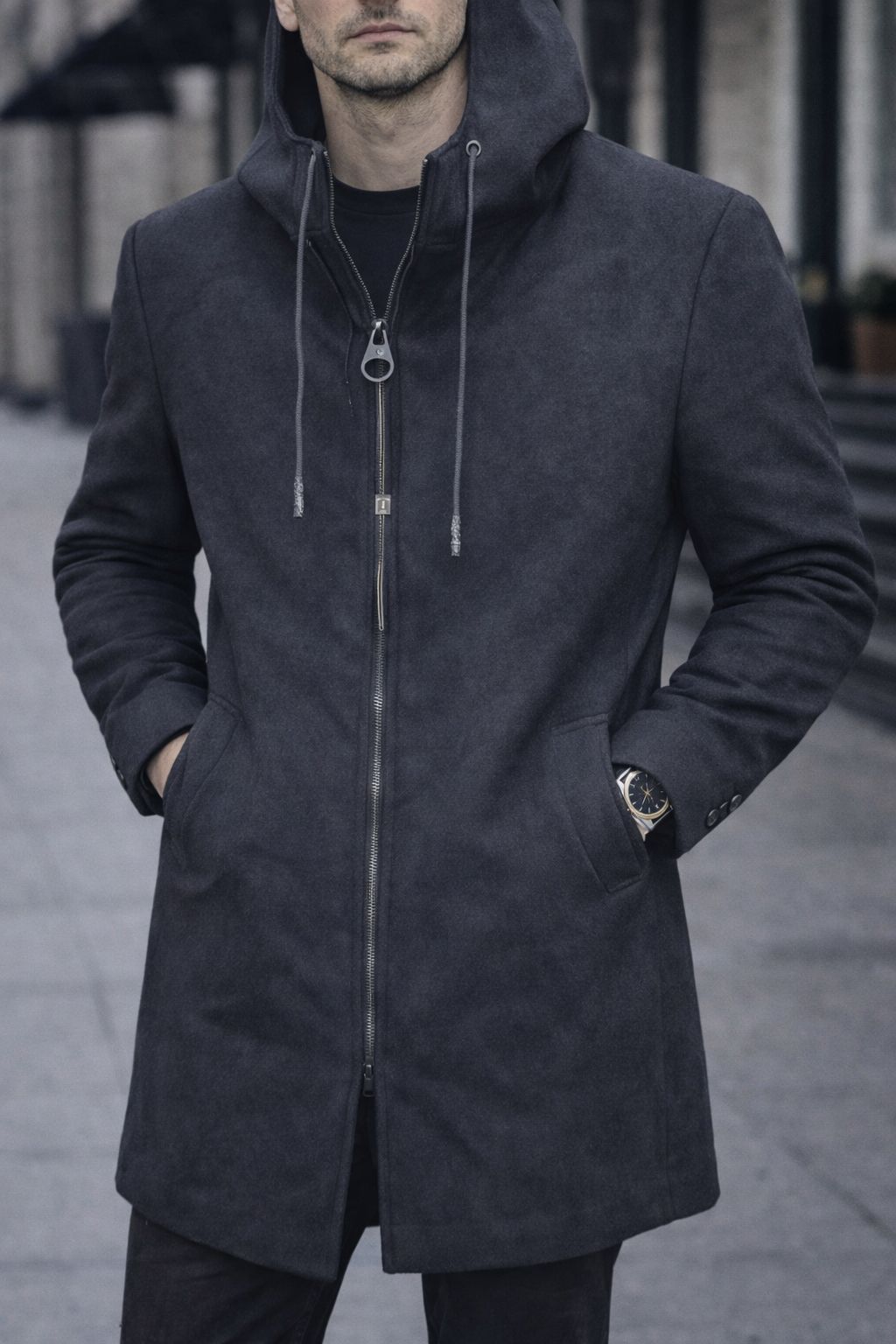 Mens Trench Coat Slim Fit Notched Collar Fall Winter Single Breasted Pea Coat Warm Soft Overcoat (The Modern Man's Black Wool Blend Slim Fit Overcoat)