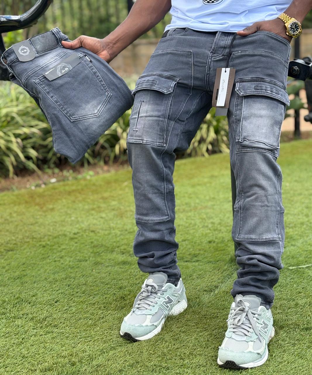 Men's Classic hard jeans high quality Work Pants with Pockets, Slim Fit Stretch Jeans, and Casual Trousers ragged, patched skinny