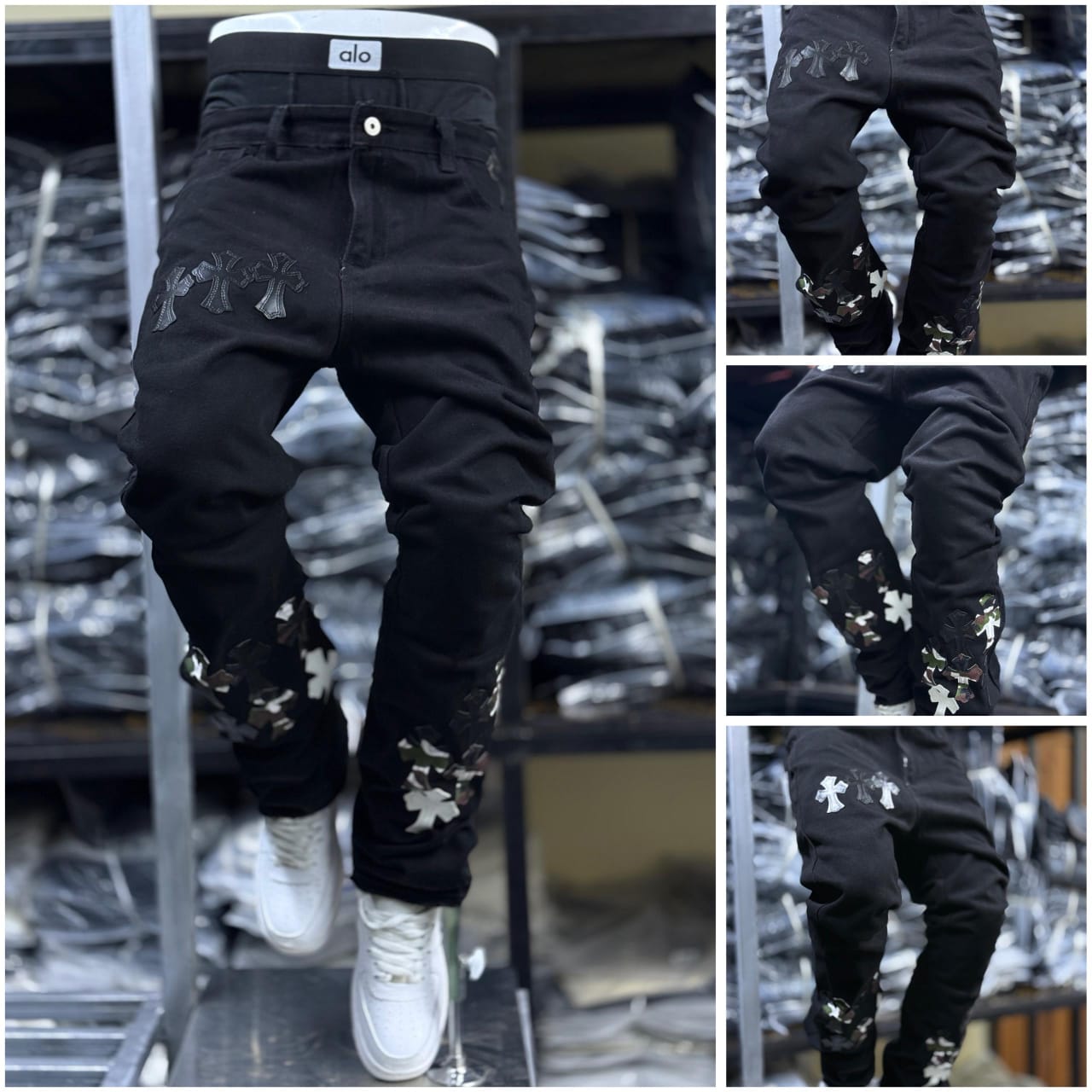 Men's Classic Denim Work Pants with Pockets, Slim Fit Stretch Jeans, and Casual Trousers ragged, patched skinny