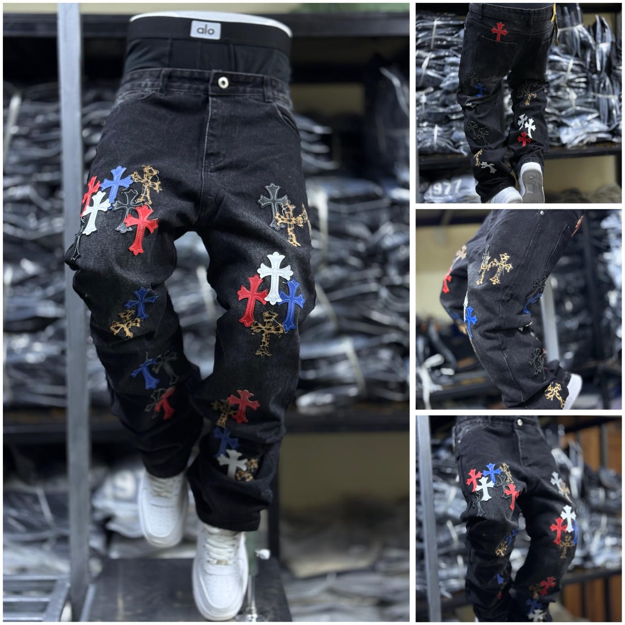 Men's Classic Denim Work Pants with Pockets, Slim Fit Stretch Jeans, and Casual Trousers ragged, patched skinny