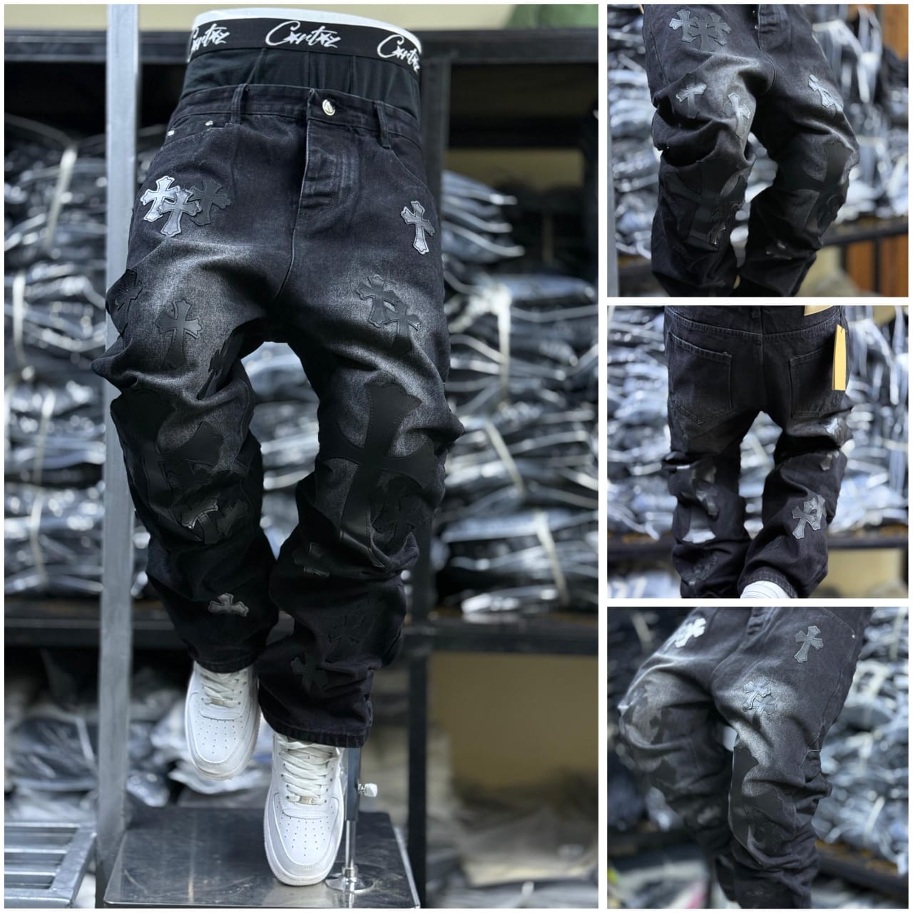 Men's Classic Denim Work Pants with Pockets, Slim Fit Stretch Jeans, and Casual Trousers ragged, patched skinny