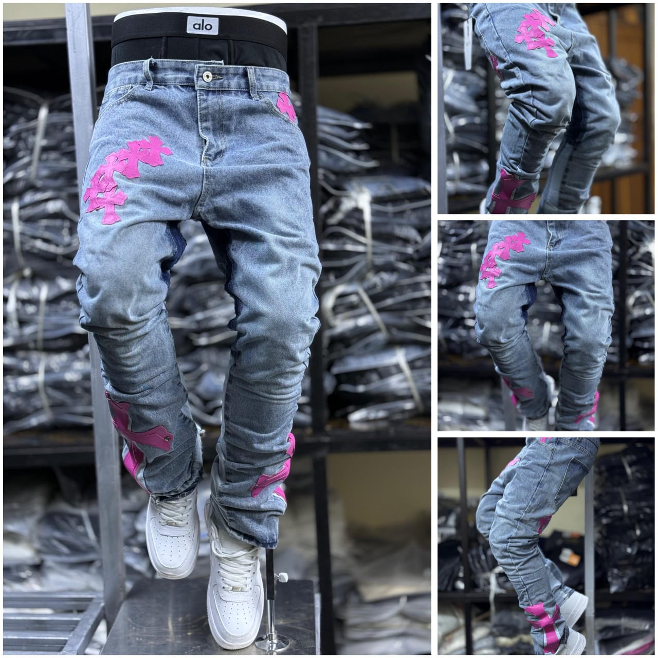 Men's Classic Denim Work Pants with Pockets, Slim Fit Stretch Jeans, and Casual Trousers ragged, patched skinny
