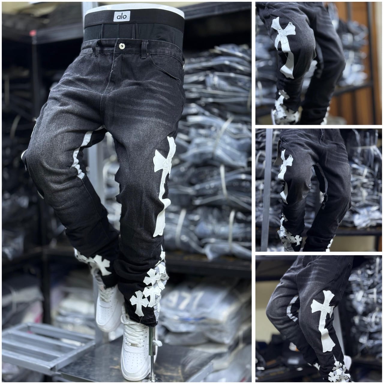 Men's Classic Denim Work Pants with Pockets, Slim Fit Stretch Jeans, and Casual Trousers ragged, patched skinny